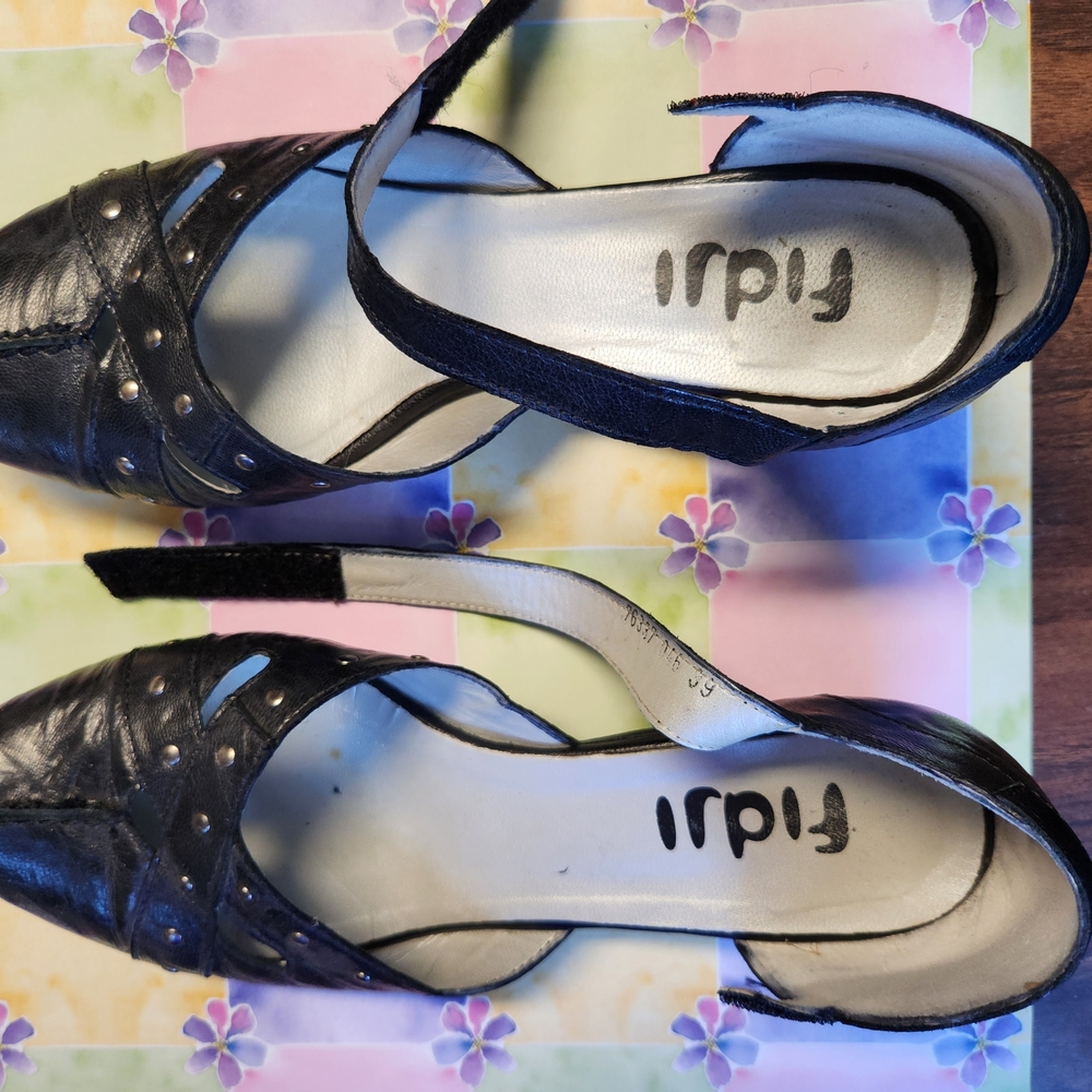 Black Women's Shoes with ankle velcro strap 1.25 inch heel